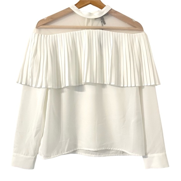 MAJE Lemia Pleated Overlay Blouse Illusion Ecru White Size S - Picture 6 of 13